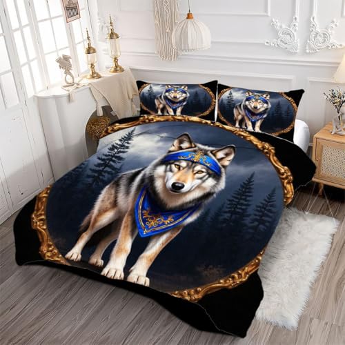Juego de Cama Edredón Cama 150 Lobos 3D 220x240 Microfibra sin Funda 8