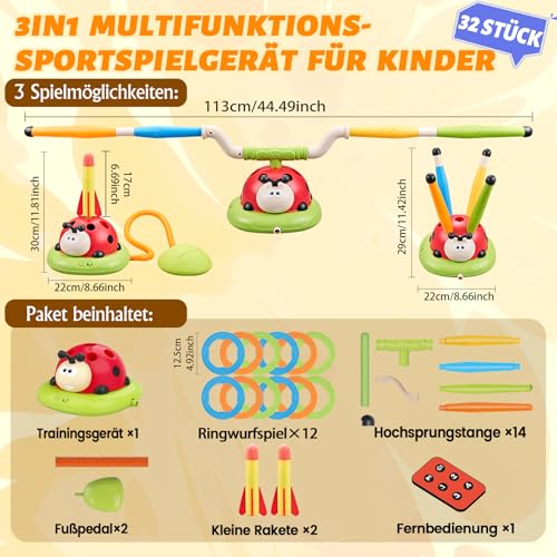 JOY SPOT! Outdoor Spiele für Kinder, 3 in 1 Spielzeug, Raketen Spielzeug, Springseil, Wurfspiel, Gartenspielzeug für Kinder Geschenke, Outdoor Spielzeug ab 4 5 6 7 8 9 10 Jahren