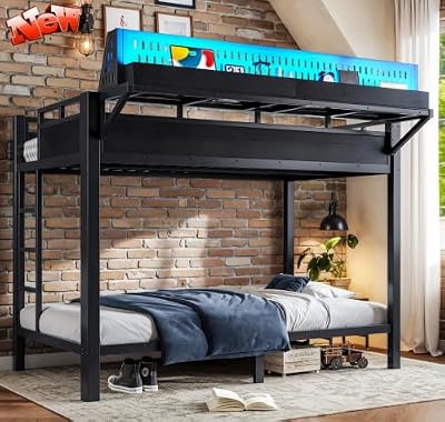 QLUSAN Stronger & Safer Heavy Duty Metal Twin XL Over Twin XL Bunk Bed Frame for Teens Adults, Thickened More Stable Steel Bunkbed (Greater Weight Capacity) (Twin XL Over Twin XL,Black)