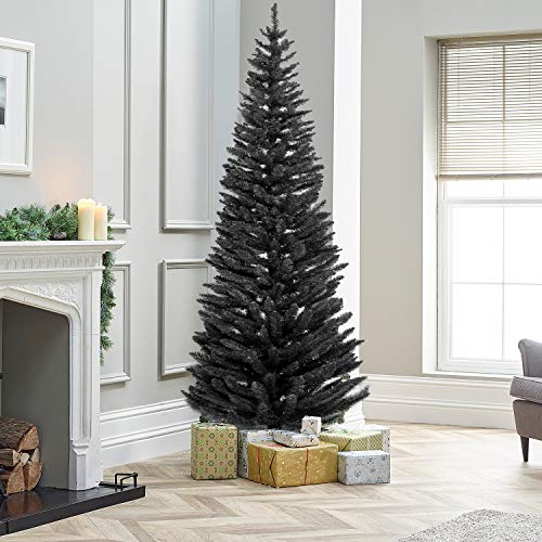 TrendMakers 5ft Black Pine Pencil Slim Artificial Christmas Tree | 420 Branch Tips | With Metal Stand