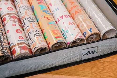 Hillington Wrapping Paper Fabric Storage Bag with Pouch (82 x 34 x 13 cm) Water and Dust Resistant Holder for Rolls of Paper, Pocket for Gift Tags & Bows (Grey)