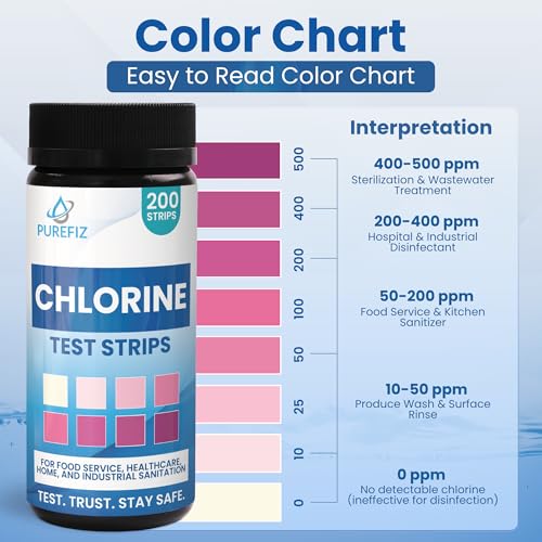 Image of 200 Chlorine Test Strips for Food Service - 0-500 ppm Bleach Sanitizer Testing Strips - Works Well with Popular Sanitizers - Ideal for Restaurants, Bars, Cafes, Food Trucks, Kitchens, Daycares & More