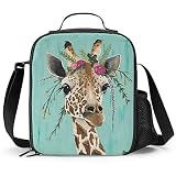 PrelerDIY Giraffe Lunch Box - Insulated Lunch Box for Kids Deer with Floral Headpiece Design with Si