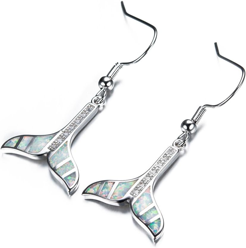 Adeser JewelryGirls Fashion Stone Fish Tail Gift Earring White Gold Plated Copper Promise Wedding Engagement Stud Earrings
