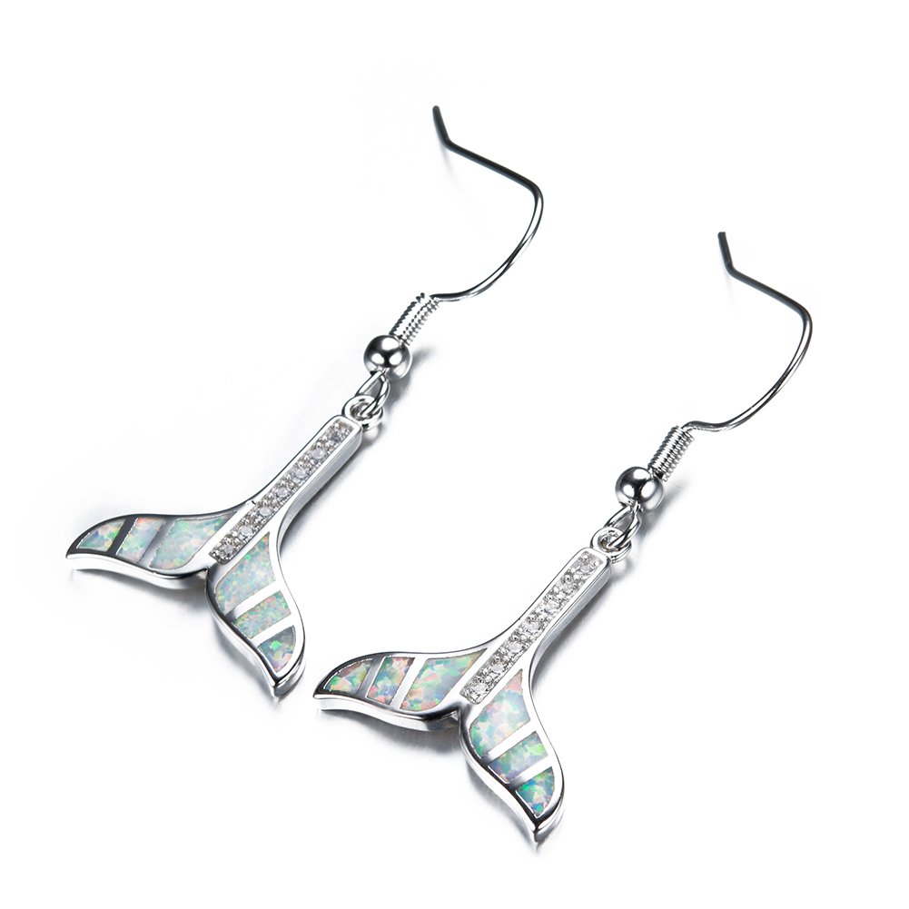 Adeser JewelryGirls Fashion Stone Fish Tail Gift Earring White Gold Plated Copper Promise Wedding Engagement Stud Earrings