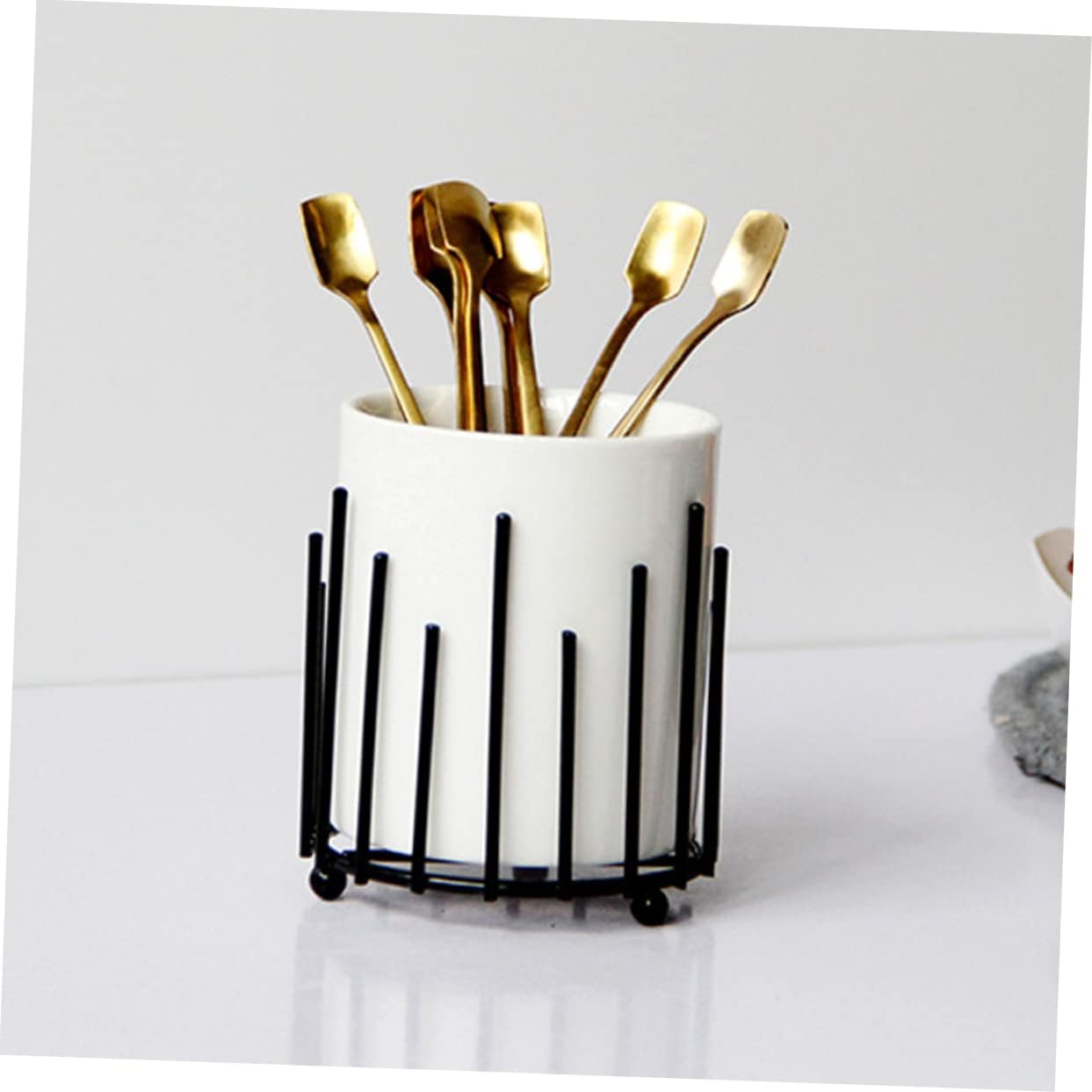 GLEAVI Ceramic Chopstick Holder and Spoon Rack Iron Utensil Organizer for Kitchen Counter Creative Home Cutlery Storage Draining Function