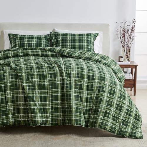 Great Bay Home Full/Queen Size Holiday Comforter Set - Down Alternative 3 Piece Comforter Sets - All Season Bedding, Winter, Lodge Inspired Bedroom Decor (Full/Queen, Forest Green Plaid).