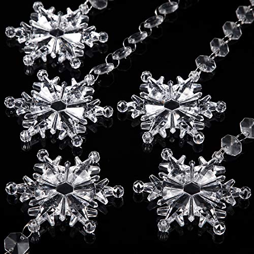 21 Pieces Acrylic Christmas Snowflake Ornament With Octagon Bead Garland Chain Clear Hanging Xmas Tree Pendant Crystal Acrylic Snowflake Bead Garland For Christmas Snow Theme Party Winter, 3 Sizes #TOP2