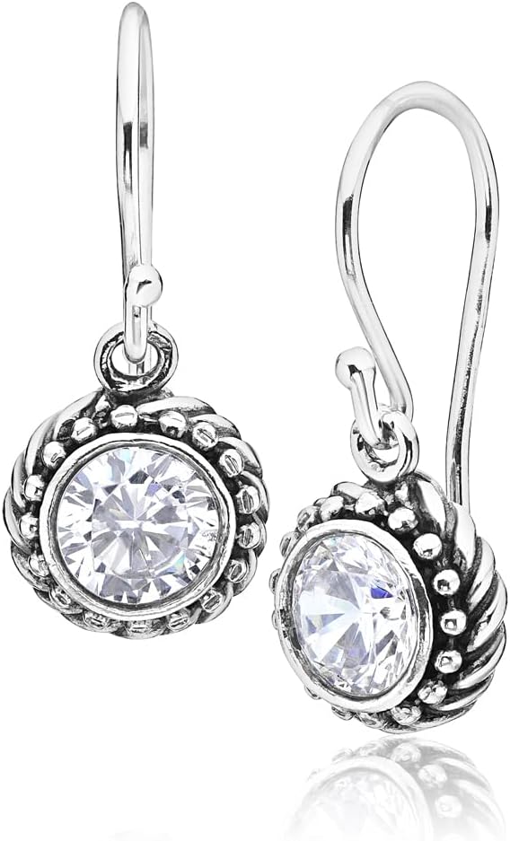 JEAN RACHEL JEWELRY 925 Sterling Silver Dangle Earrings for Women - Rope with Cubic Zirconia Vintage Design - Hypoallergenic, Lead & Nickel Free - Artisan Handcrafted Statement Earrings