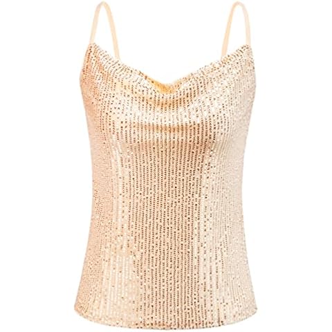 GRACE KARIN Women Summer V Neck Tops Elegant Sleeveless 50s Elegant Sequind Blouse Tshirts Champagne M Cover