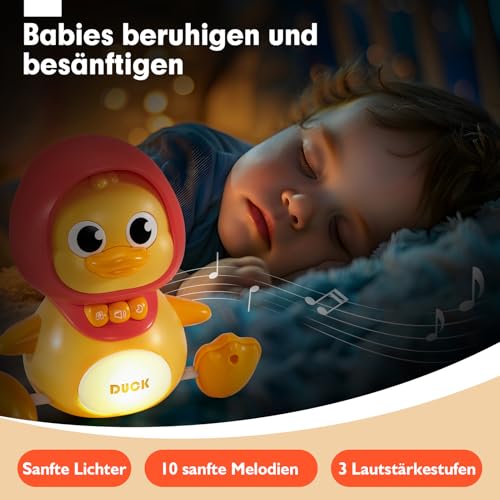 hahaland 3 in1 Entlein,Baby Spielzeug ab 6 8 9 12 Monate mit Licht und Musik,Geschenke für Kinder ab 1 Jahr Jungen Mädchen,Musikalische Spielzeuge,Tummy Time Crawling Toy