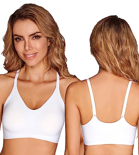 Image of PRETTYWELL Bras for Women Comfort Seamless Bra, Cross Back Adjustable Bralette Bra, Wireless Everyday Bras for Women A-C Cup