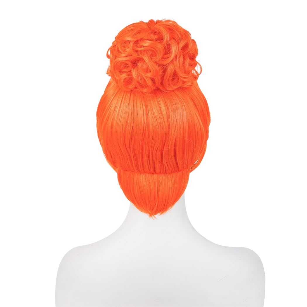 4PCS Orange Bun Wig Set for Women with Polka Dot Scarf and Glasses | Halloween Retro cosplay Costume Accessory Kit, with Vintage Sunglasses & Wig Cap, retro inspired style,synthetic fiber