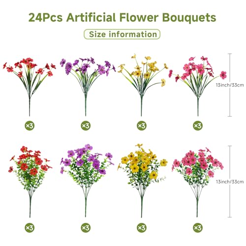 Alupssuc 24 Bundles Artificial Flowers for Outdoors Decoration, UV Resistant Silk Faux Daisy Flora Spring Fake Plastic Plants Greenery for Outside Indoor Yard Home Porch Window Box image 2