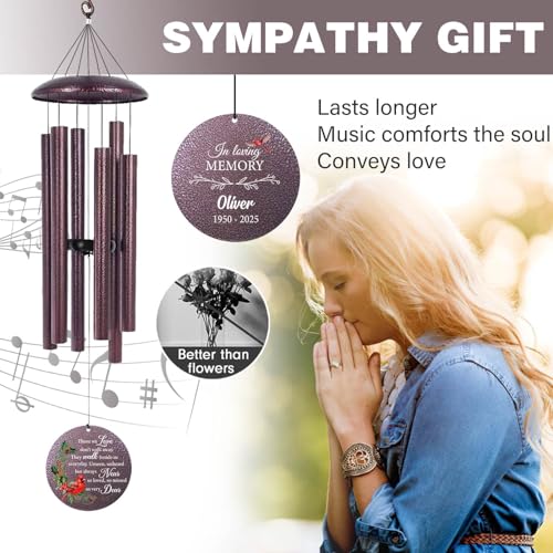 Image of ASTARIN Personalized Cardinal Wind Chime Memorial, Customized Sympathy Wind Chimes for Loss of Loved One, in Memory of Loved Ones Lost, Bereavement Gifts Windchimes Outdoor, Produced in Texas