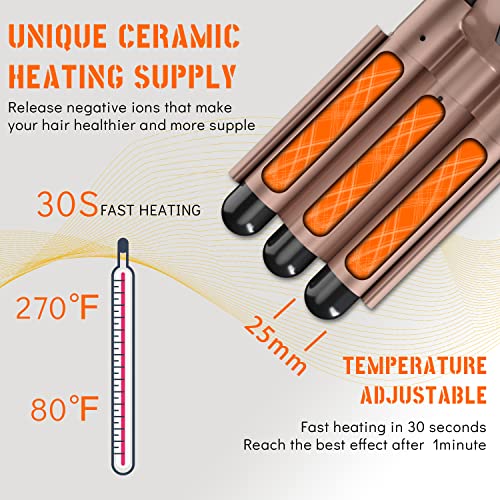 WIZCHARK Waver de Barris Triplos de 1 Polegada, Varinha de Ferro de Ondulação de 3 Barris de 25 Mm,