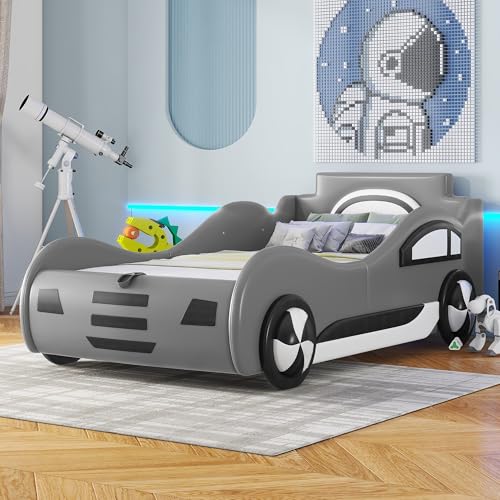 MQLAE Autobett Kinderbett 90 x 200cm, Bett mit Lattenrost und Stauraum, Kinder Spielbett, Aufregendes Auto Kinderbett für kleine...