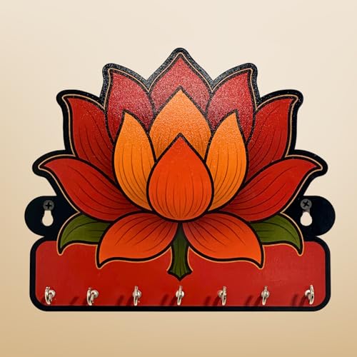 Image of Beautiful Flower MDF Key Holder - Decorative Modern Wall Art for Home || Elegant Key Organizer for Bedroom, Living Room, Guest Room & Dining Area ||