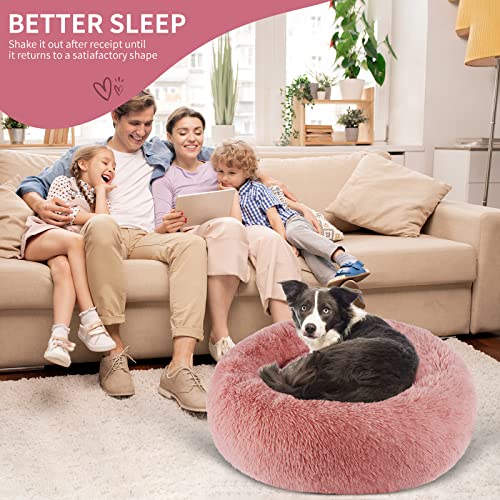 BVAGSS Hundebett Rund Katzenbett Flauschig Donut Kuscheliges Hundekissen Waschbar Ultra Weicher Plüsch Haustierbett für Kleine, Mittelgroße und Große Hunde, Katzen XH034 (Diameter:40 cm, Bean Paste)