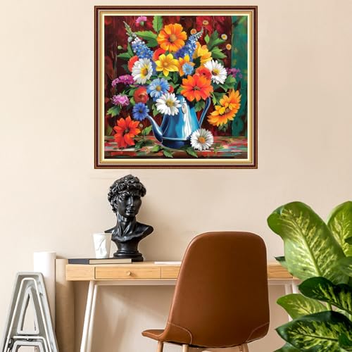 Image of Fanxvivy Stamped Counted Cross Stitch Kits for Adults Printed Cross-Stitch Patterns 11CT Stamped or Counted Cross Stitching Embroidery Kit Needlepoint Kits-Colorful Flowers 18x18 inch