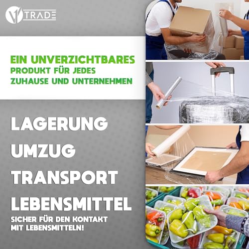 V1 Trade Stretchfolie Transparent - Strechfolienrolle 150m x 40 cm - Verpackungsfolie 23my - Umzugsfolie für möbel - Stretch Film for moving - verpackungsmaterial Stretchfolie