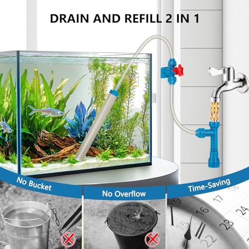 Image of fishkeeper 50FT Aquarium Gravel Vacuum Water Changer - Flow Adjustable Faucet Universal Siphon Quick Pump with 6 Adapters, Bucket-Free Fish Tank Cleaning Tools for Drain & Fill (2025 NEW)