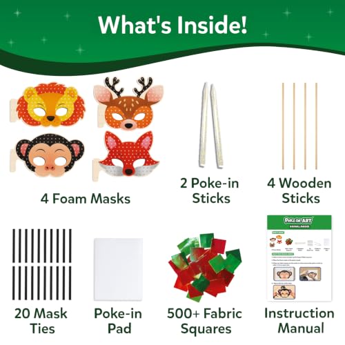 Image of Skillmatics Poke-in Art - Animal Masks, Mess-Free DIY Craft Kit | Fun Creative Activity for Kids, 500+ Colourful Fabric Squares, 4 Foam Masks, Gifts for Girls & Boys Ages 4, 5, 6, 7, 8, 9