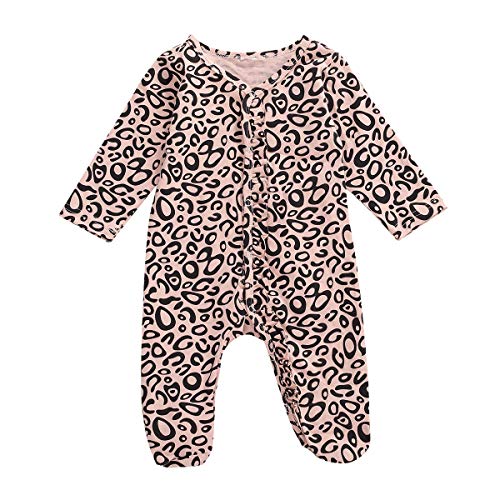 Ilyhaha Newborn Baby Boys Girls One Piece Footies Ruffle Footed Romper Onesies Jumpsuit Pajamas Sleeper Overalls Sleepwear (Leopard-Pink, 0-3 Months)