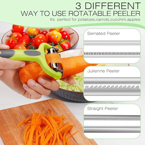 Image of Panchhi Store 3 in 1 Multifunction Peeler Vegetable Fruit Tool with Stainless Steel Blades Julienne Serrated Straight Cutter Ergonomic Handle Kitchen Peeler for Salad Potato Carrot Cucumber