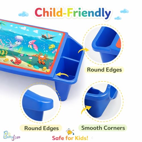 Image of Kids Plastic Multipurpose Laptop & Activity Table with Game Print and Side Storage - Study and Play Desk for Children (Blue)