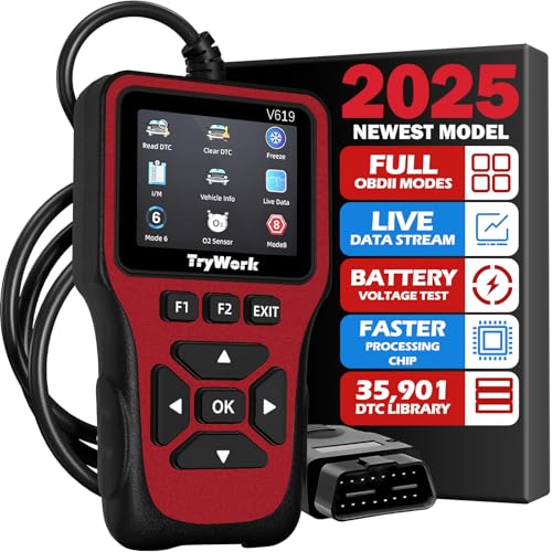 TryWork OBD2 Scanner Diagnostic Tool, Check Engine Code Reader with 35901 DTC Lookup, Mode 6 & 8, I/M Readiness for All OBDII Cars Since 1996 (Red)