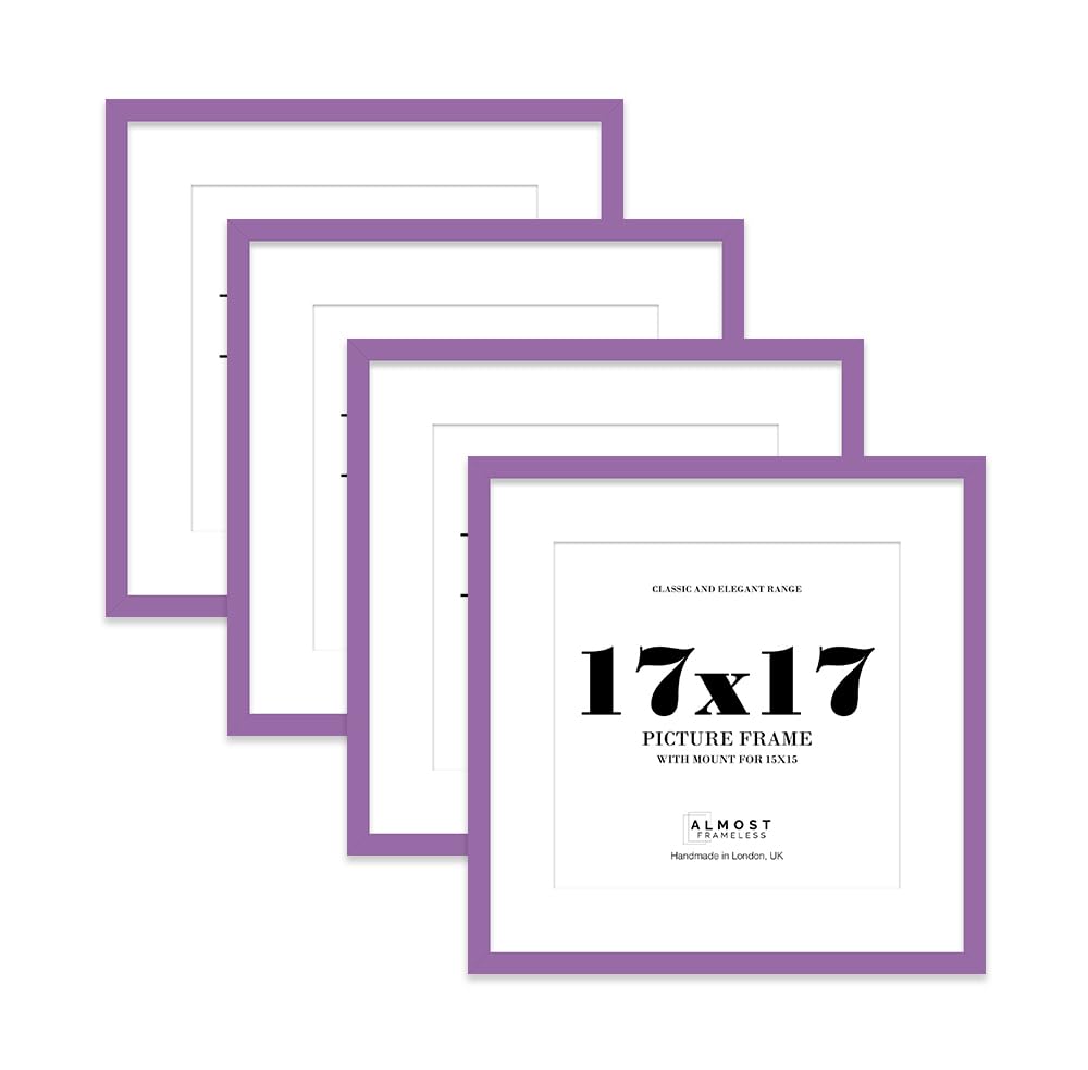 17x17 Purple Picture Frame with Mount for 15x15 Photos, Prints - Modern Square Wall Frame, Set of 4