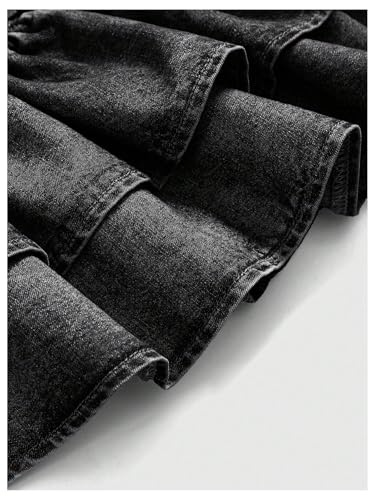 MakeMeChic Women's Summer Denim Mini Skirts Ruffle Tiered Drop Waisted Vintage Short Skirts4