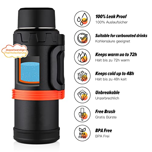 HOUSALE Borraccia con bicchiere, 2200 ml, a prova