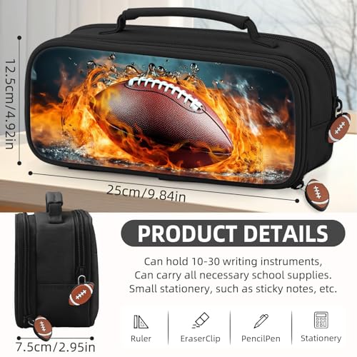 Image of American Football Pencil Case for Boys - Large Pencil Pouch for Boys with Zipper Compartments & Handle - Big Capacity Pen Organizer Box Bag for Kids Teens School Supplies