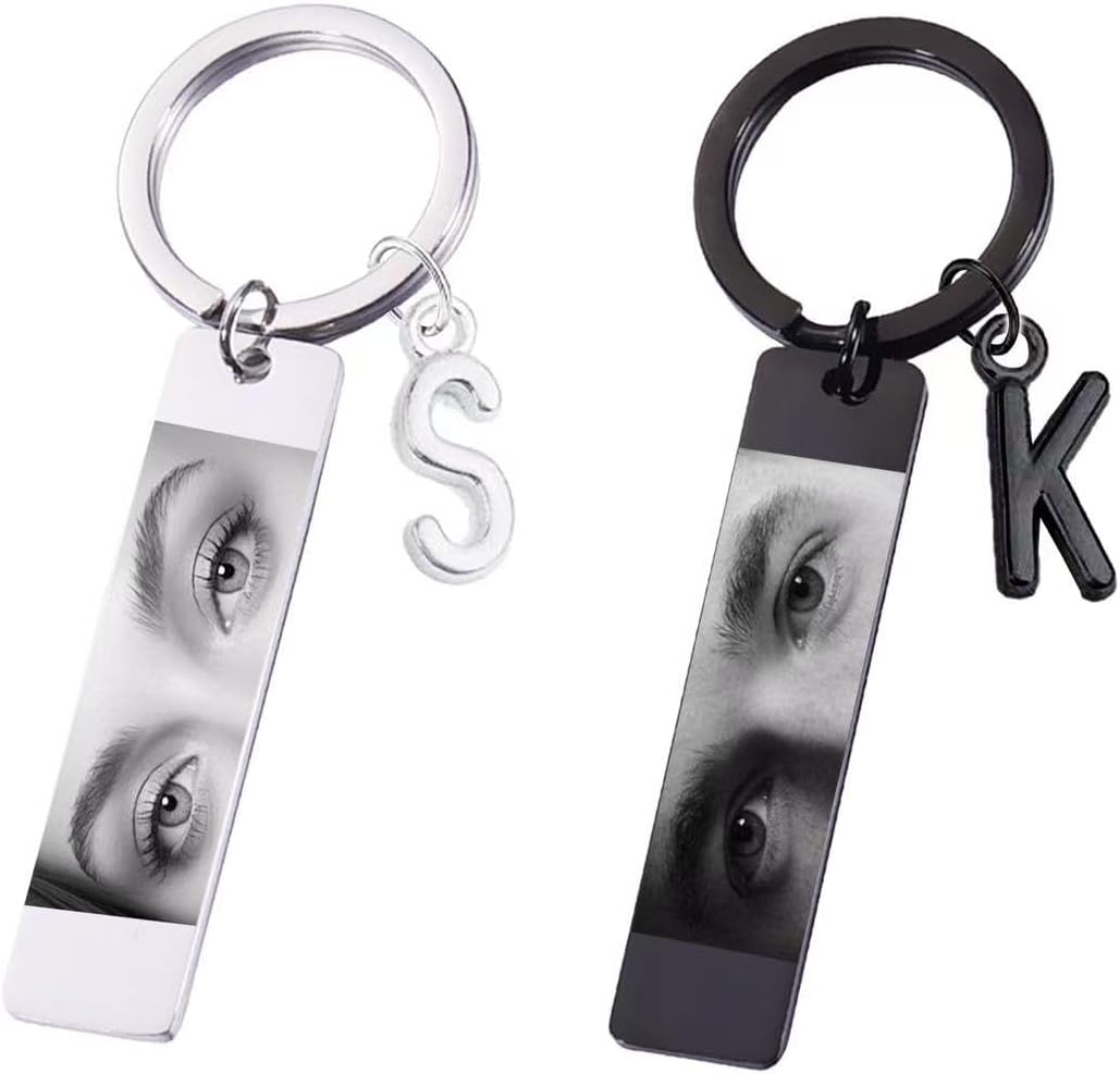 Custom Eye Keychain Personalized Keychain with Picture Photo and Text Engraved Stainless Steel Keyring Couple Gift