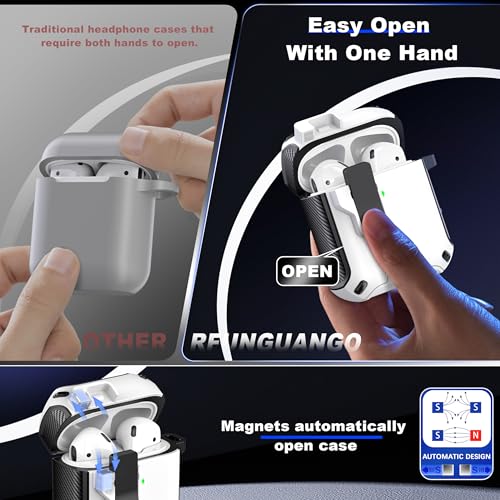 Image of RFUNGUANGO AirPods 2 Case with Lock Magnetic Lid Phone Stand, White