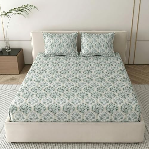 Image of Mafatlal 186 TC Grace Double Bed Sheet Cotton | 228 x 254 cm | Pure Cotton Percale | Soft, Breathable & Long-Lasting | Includes 2 Pillow Covers | Wisdom Grey