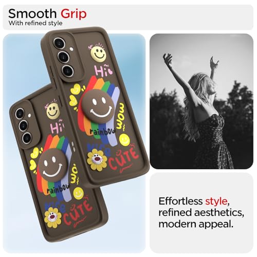 Image of Pikkme Back Cover for Samsung Galaxy S20 Fe | Soft Silicone| Cute Rainbow Smile & 3D Cartoon Flower Design | Shockproof Raised Camera Protection Bumper Case (Brown)