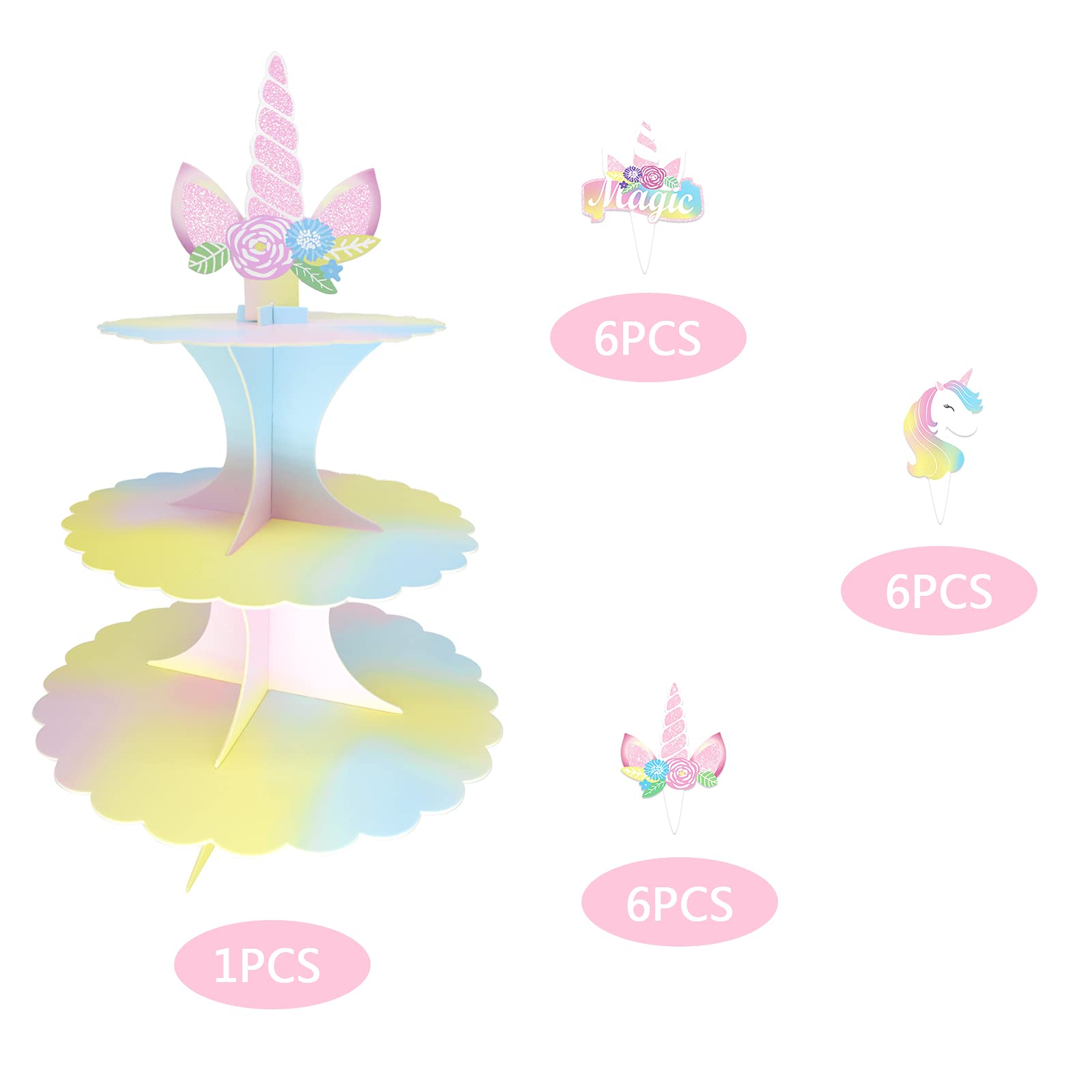 Support à Cupcakes Pliable à 3 Niveaux Pour Fête Licorne