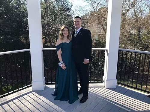 Dessiny Women's Off Shoulder Bridesmaid Dresses with Slit Long Ruched Formal Evening Dress with Pockets DE1074