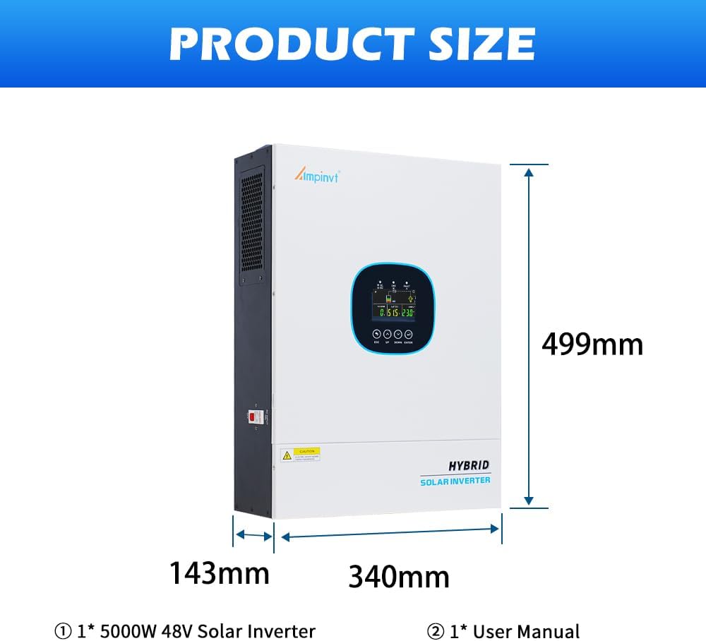 Ampinvt 5000W Off Grid Solar Inverter 48Vdc to 120V, Pure Sine Wave Inverter inbuilt 100A MPPT Solar Charge Controller Max PV Input 5500W, Support up to 6 in Parallel, Lead Acid Lithium Battery - Image 7