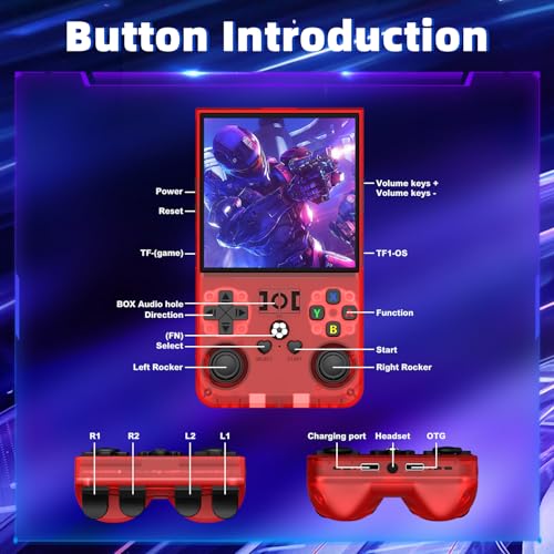 Image of R36MAX Retro Handheld Game Console, Retro Gaming Console with 64G Built-in 18000+ Classic Games, 4.0 Inch 720x720 IPS Screen, Portable Handheld Linux System, 4000mAh Battery (Red)