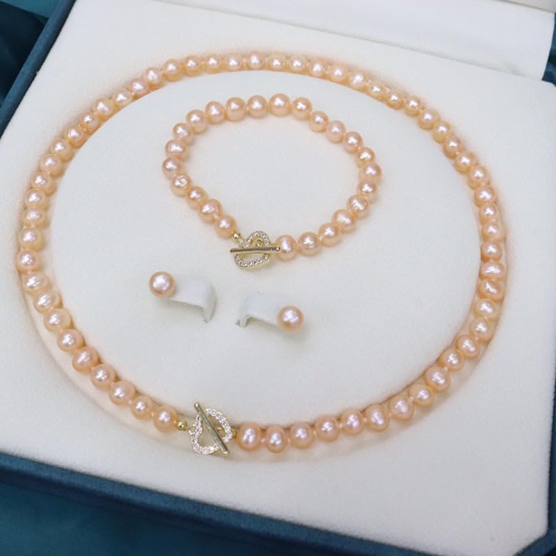 Il set di collana di perle coltivate d'acqua dolce include uno splendido braccialetto e un set di orecchini a bottone per donne, matrimoni, matrimoni, regali di Natale