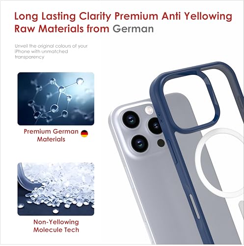Image of for iPhone Case 16 Pro Max with Mag-Safe, [Anti-Yellowing Technology] [Military Grade Drop Protection] Shockproof Slim Hybrid Phone Case for iPhone 16 Pro Max- Indigo Blue