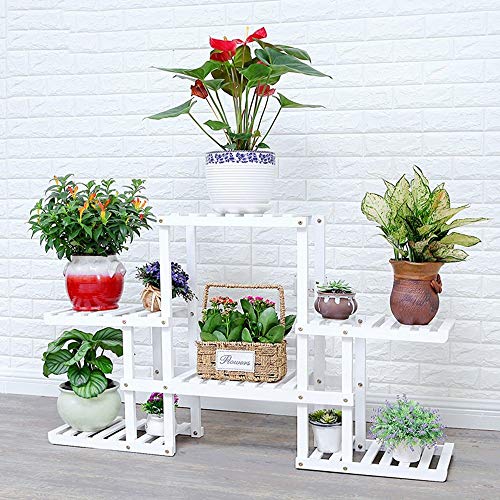XIU Flower Stand-Flower Rack Simple Modern Solid Wood Floorstanding Multilayer Anti-Corrosion Band Wheel Green Plants Flower Shelf Living Room Balcony Potted Racks,White