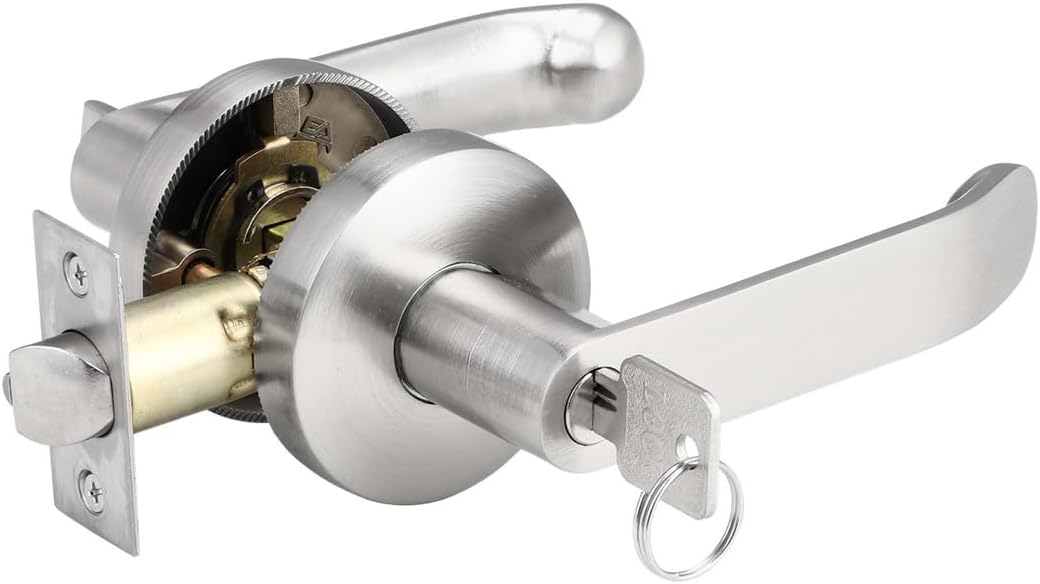Keyed Entry Door Lock with Aluminum Lever, 2.36-2.75 Adjustable Latch for Commercial, Bedroom, and Office Doors