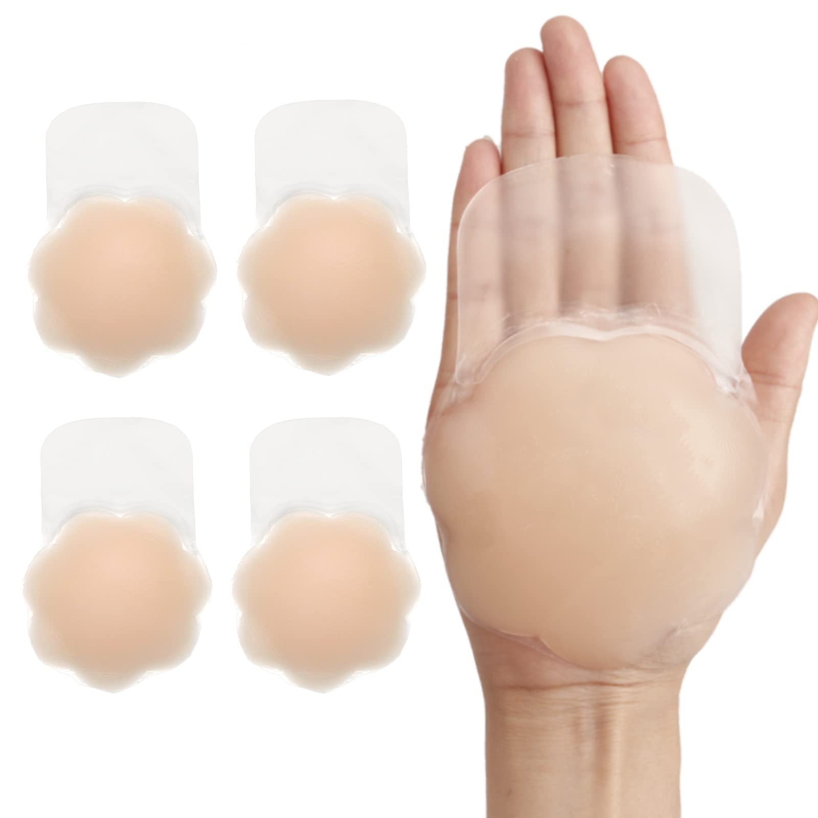 Joeeos Women's 2Pcs-A/B 2 Pack Breast Lift Tape Sticky Bra Push Up Silicone Strapless Backless Bra Invisible Adhesive Bra Pasties Nipple Covers 4 Inch Nude
