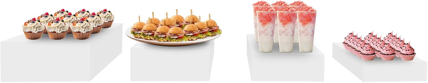 4PCS Acrylic Display Risers, Rectangular Food Risers for Buffet Table, Stackable Display Stand with Hollow Bottom for Cake Wedding Party, 4 Sizs - 17.7" 18.7" 19.7" 20.7"
