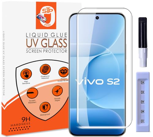 Image of STP FEEL Premium UV Tempered Glass Screen Protector Guard Compatible For Vivo S2 5G (6.83 Inch, Pack of 1) Full Adhesive UV Curved Case Friendly HD Clarity with easy installation kit for Smartphone